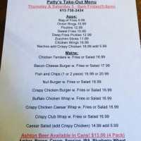 Patty's Pub menu
