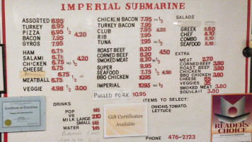 Imperial Submarine Sandwiches menu