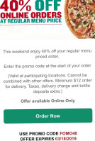 Papa John's Pizza Copperfield menu