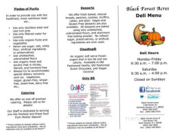 Black Forest Acres menu
