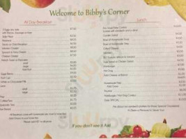 Bibby's Corner menu