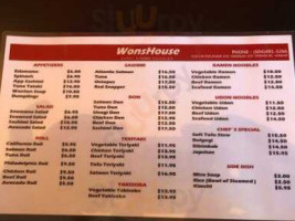 Wonshouse menu