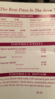 Foothills Pizza & Pasta menu