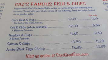 Caz's Great Fish Cambridge menu