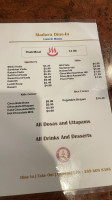 Madura Dine-in menu