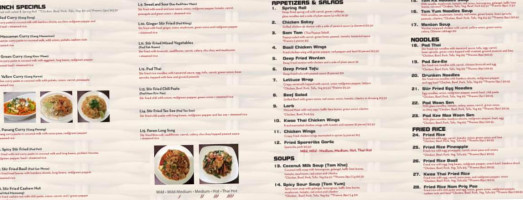 Zap Thai Restaurant menu