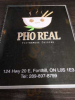 Pho Real Vietnamese menu