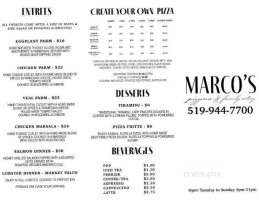 Marco's Pizzeria menu