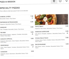 Pizza 64 menu
