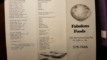 Fabulous Foods menu