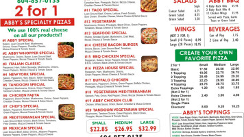 Abby Pizza Place menu