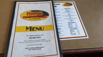 Nick's Family And Lounge menu