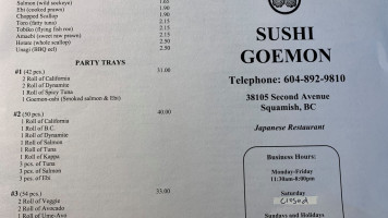 Sushi Goemon menu