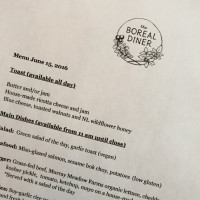 The Boreal Diner menu