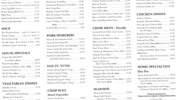 Winfield Chinese menu