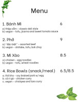 Tâm Vietnamese Street Food And Café menu