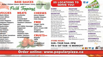 Popular Pizza menu