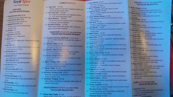 Royal Spice Restaurant Bar menu