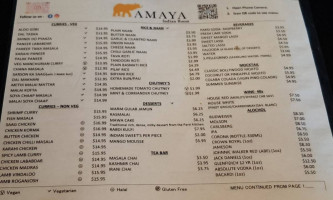 Amaya Real Indian Food menu