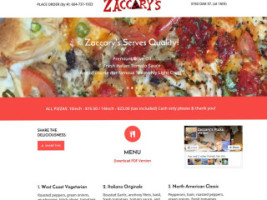 Zaccary's Pizza menu