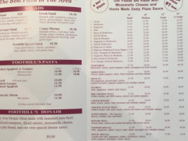 Foothills Pizza & Pasta menu