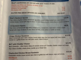 Bear's Eatery menu