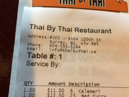 Thai By Thai menu