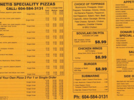 Venetis Pizza menu