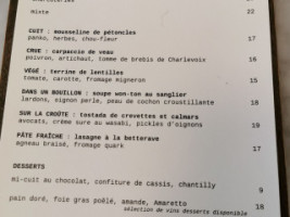 Écho Buvette menu