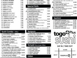 Togo Plus Sushi menu