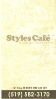 Style's Cafe menu