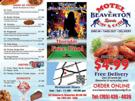 Beaverton Motel Sports Bar & Grill menu