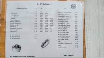 Le P'Tit Glouton menu