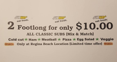 Regina Beach Subway menu