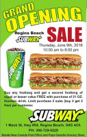 Regina Beach Subway menu