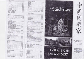 Restaurant Jardin Lee menu