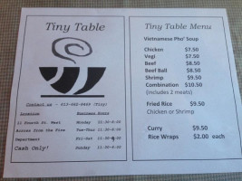 Tiny Table menu