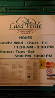 Casa Verde Italian Restaurant menu