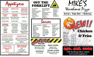 Warehouse Pizza menu