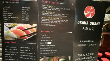 Osaka Sushi Restaurant menu