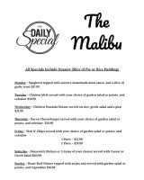 Malibu Inc menu