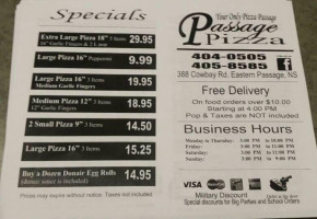 Passage Pizza menu