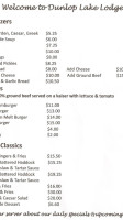 Dunlop Lake Lodge menu