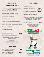 Zucca's And Pizzeria menu