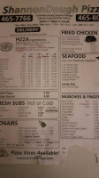 Shannon Dough Pizza menu