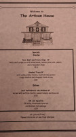 The Artisan House menu