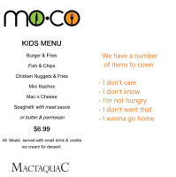 Moco Kitchen At Mactaquac menu