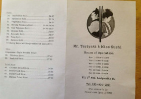 Mr Teriyaki & Miss Sushi menu