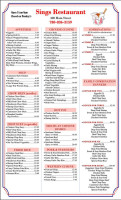 Sings Restaurant menu