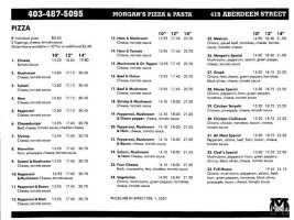 Morgan's Pizza menu